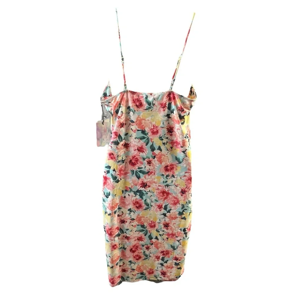 Iris Slip Dress XL Multicolor Floral Cowl Neck Knee Length Tropical Feminine New